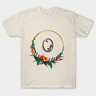 Tropical flower with circle framing Letter O T-Shirt